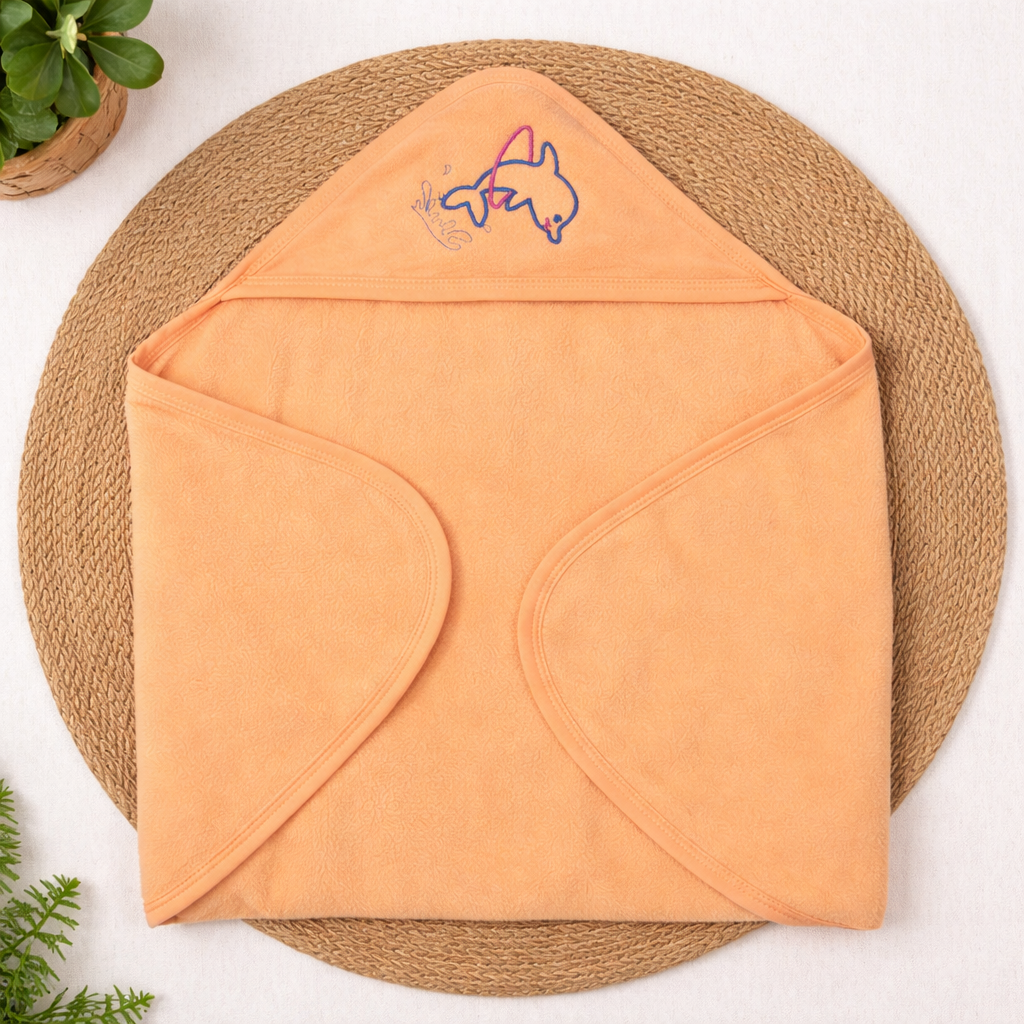 Plain Fleece Hooded Towel - Wrapping Towel -Orange code:NBE,Knit